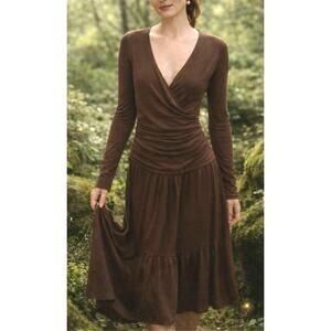 VTG Newport News Dark Fairy Blouson Wrap Dress S Brown Whimsical Goblin Forest